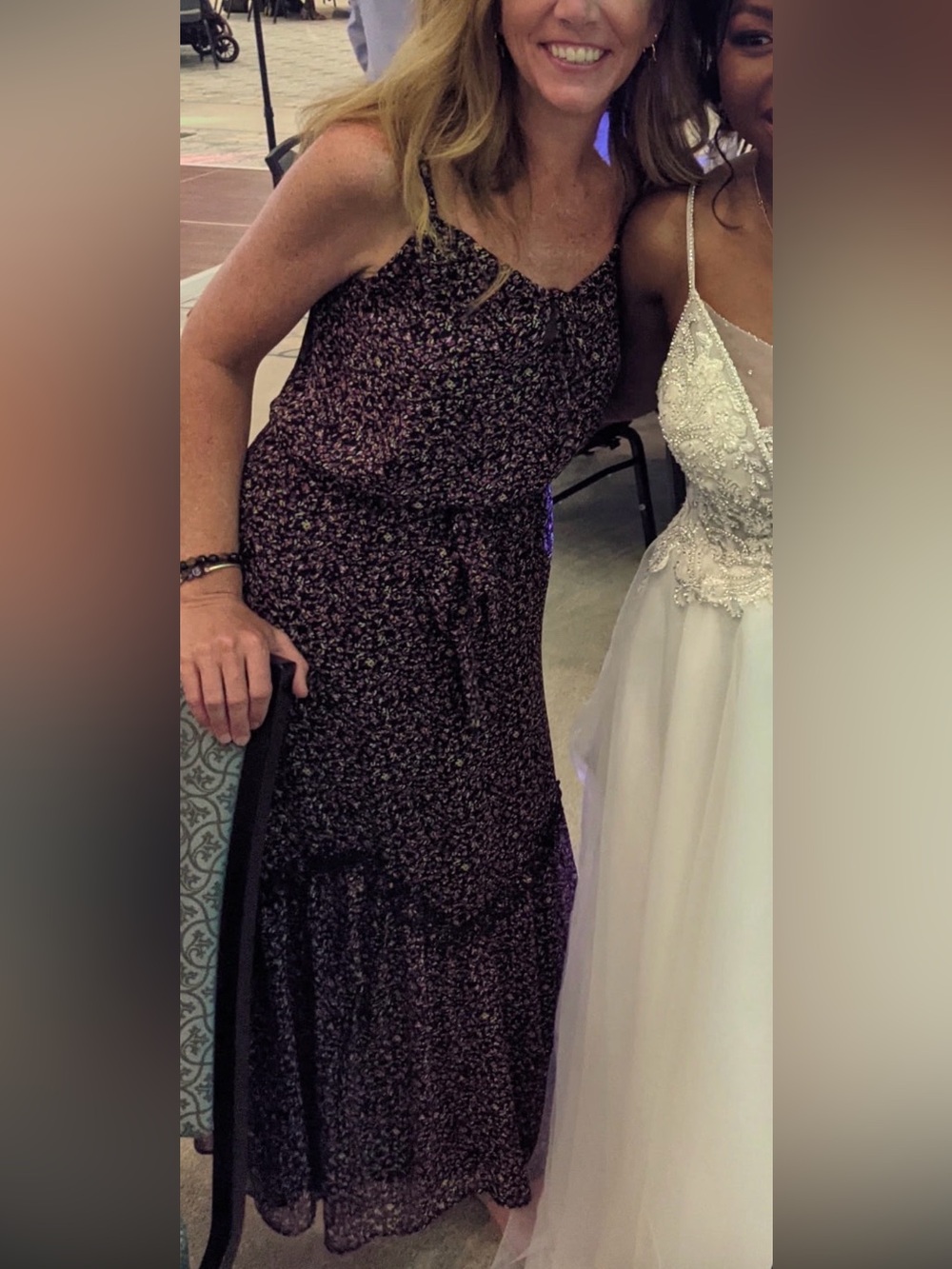 Allison Joy Black Floral Maxi Dress with Pink & Green Accents
